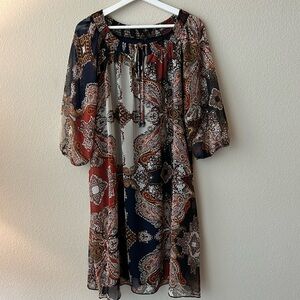 Silky Fabric Printed Mini Dress with Balloon Sleeves